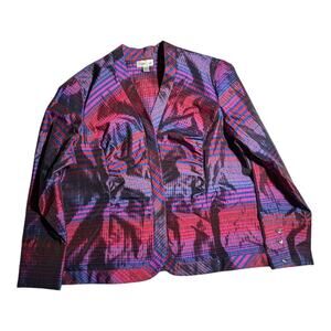 Vtg Y2K Coldwater Creek Bright Fuchsia Pink Purple Zip Front Silk Blend Top P XL